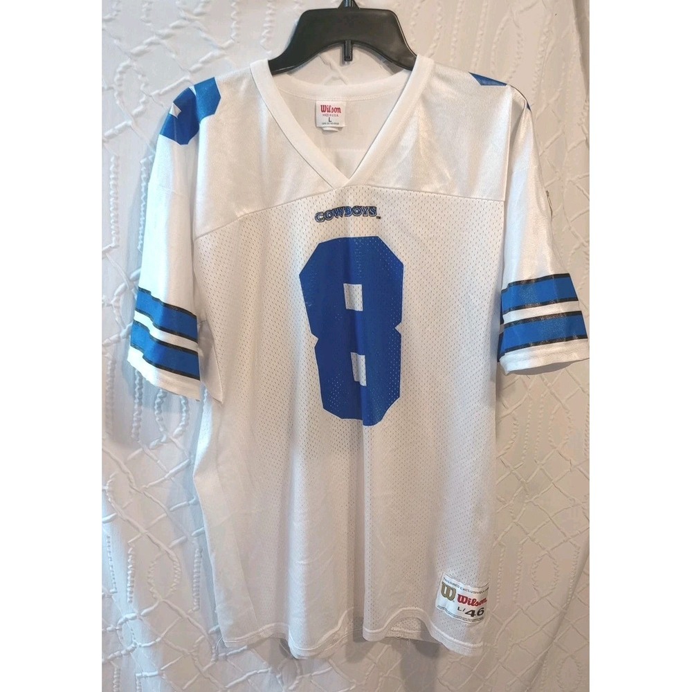 Vintage Dallas Cowboys Troy Aikman 8 Wilson Mens L 46 Jersey White NFL